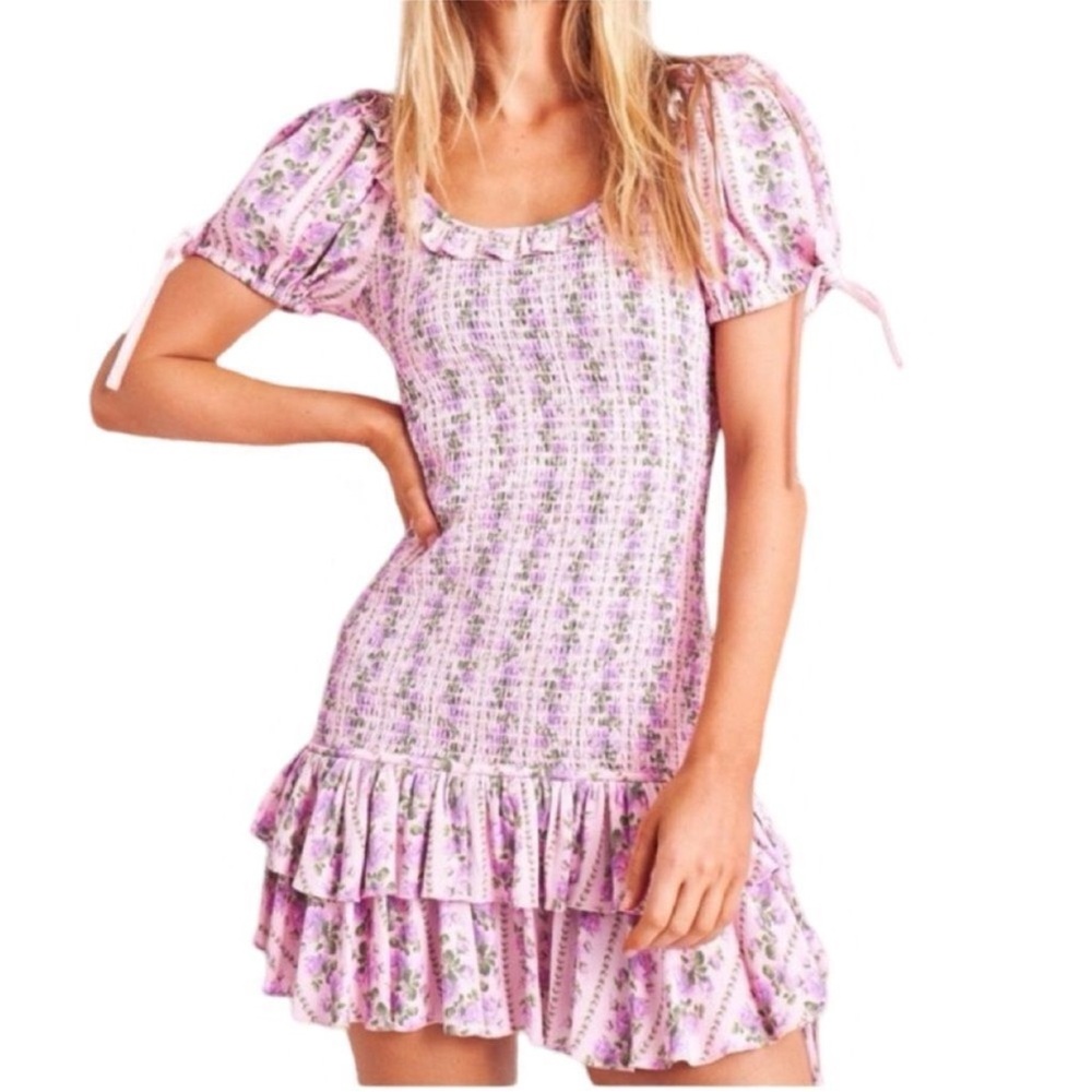 LoveShackFancy Violet Dress Smocked Purple Mini Size Small